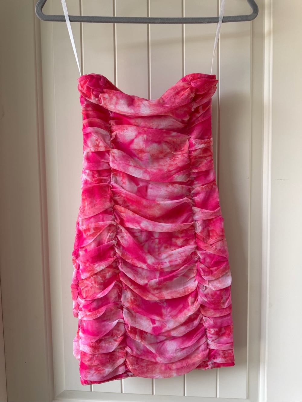 superdown Pink Ruched Strap Strapless Mini Dress